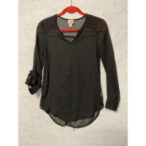 Mossimo Supply Co Shirt Womens XS Black Sheer Lace Shoulder Roll Tab Top Blouse